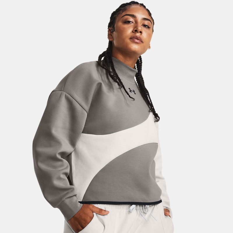 Women's Under Armour Unstoppable Fleece Crop Crew Pewter / White Clay / Black L